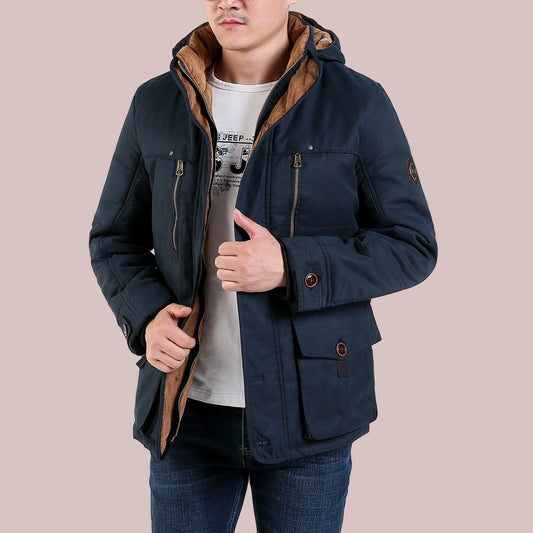 Herren Parka Jacke Mid-Length Gepolstert Isoliert Schwarz - Eveloria
