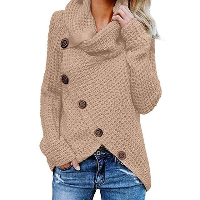 Eveloria Damenwolle-Sweater Relaxed Fit Waffelstrick Asymmetrisch