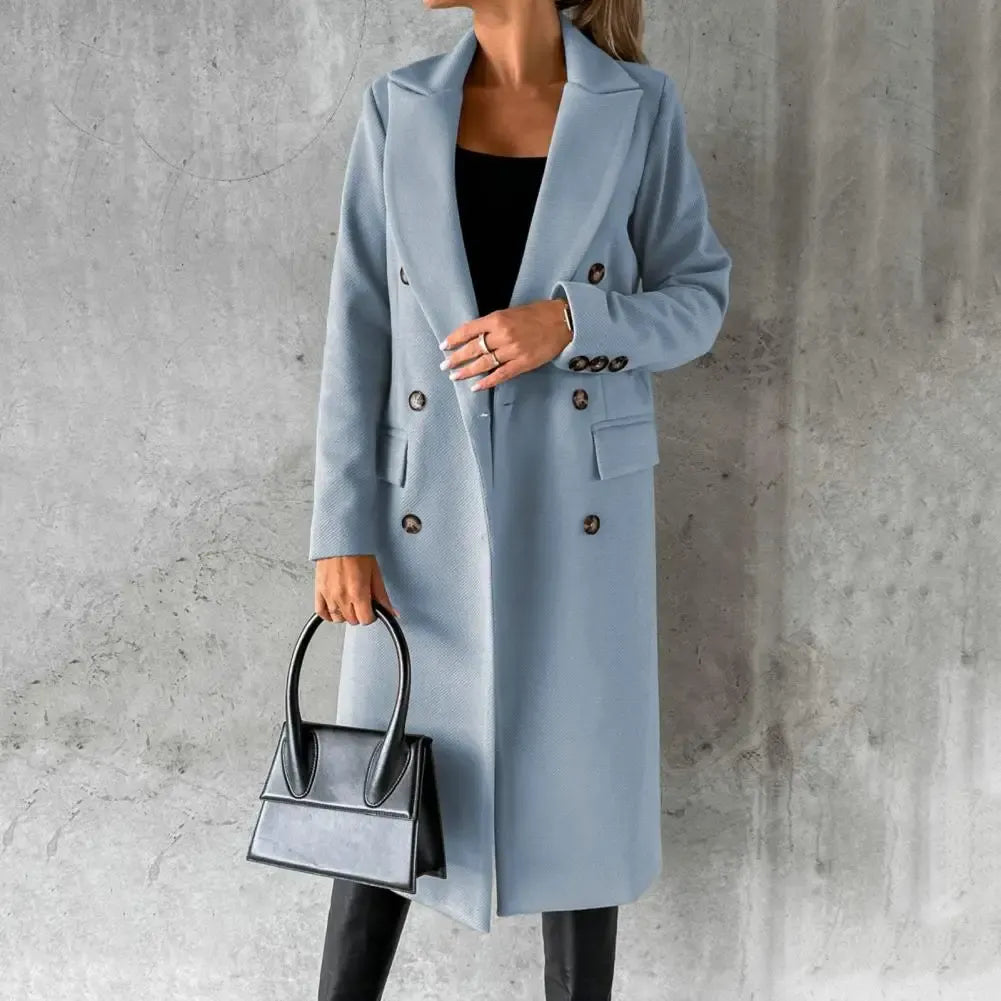 Damen Trenchcoat Taillierte Passform Wollmischung Knie Länge - Eveloria