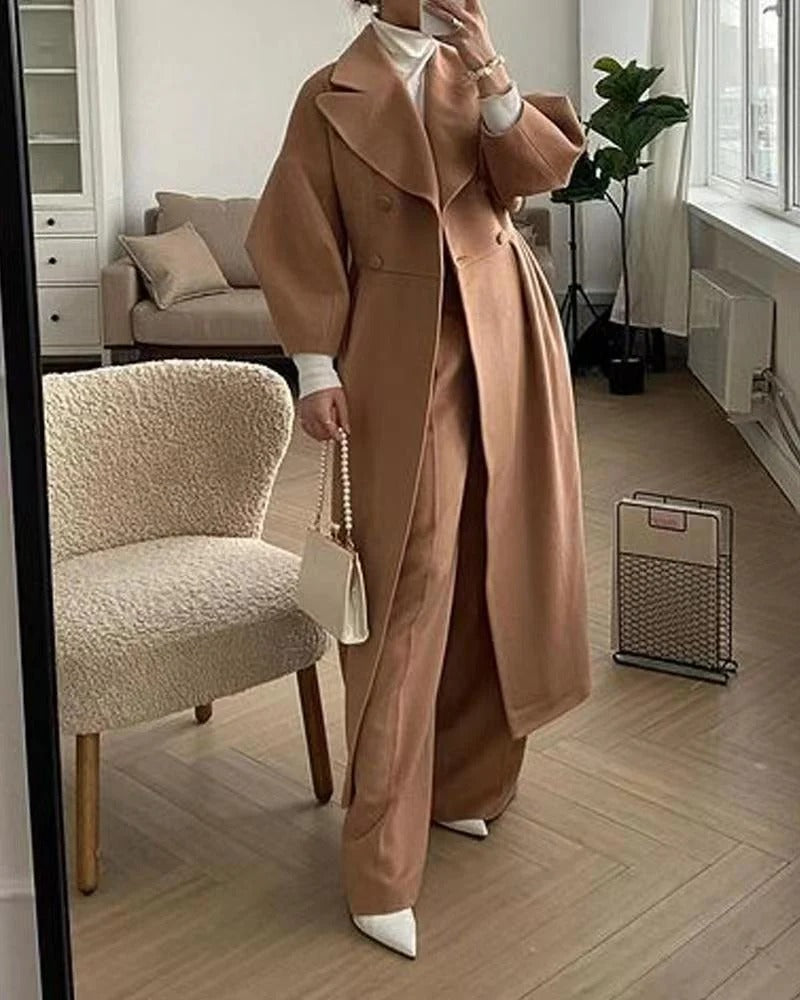 Damen Trenchcoat Wollmischung A-Linie Taillierte Passform