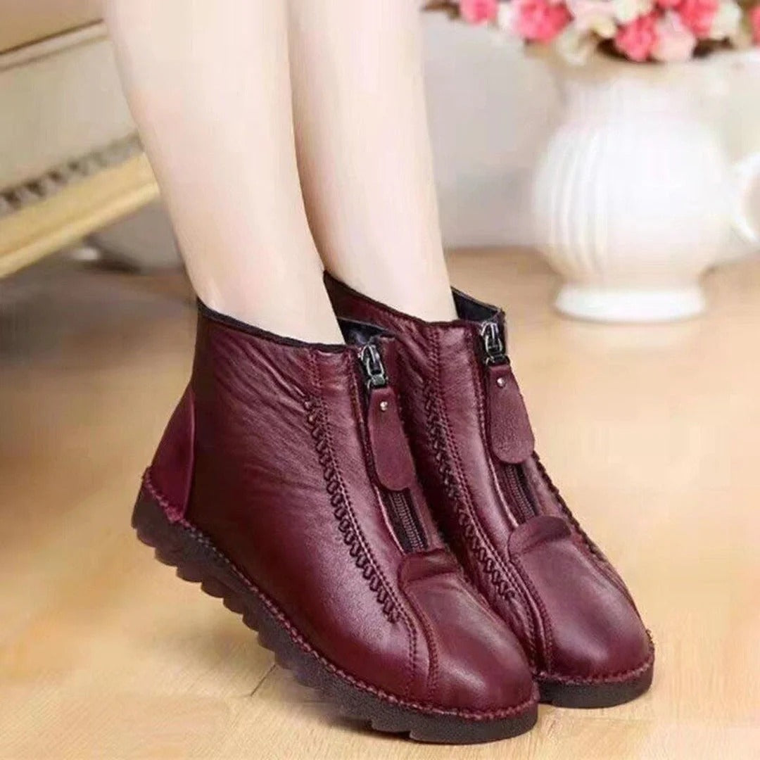 Damen Ankle Boots Lederlook Frontreißverschluss Chunky-Sohle Lässig - Eveloria