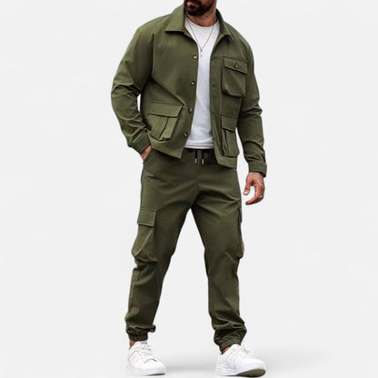 Herren Casual Workwear Set Multi-Taschen Hemd Jogger Kordelzug - Eveloria