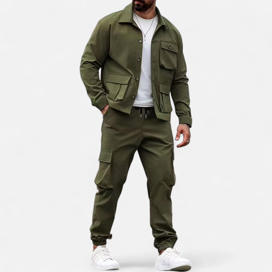 Herren Casual Workwear Set Multi-Taschen Hemd Jogger Kordelzug - Eveloria