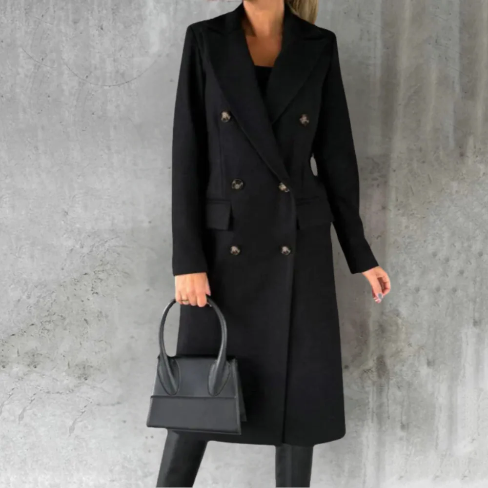Damen Trenchcoat Taillierte Passform Wollmischung Knie Länge