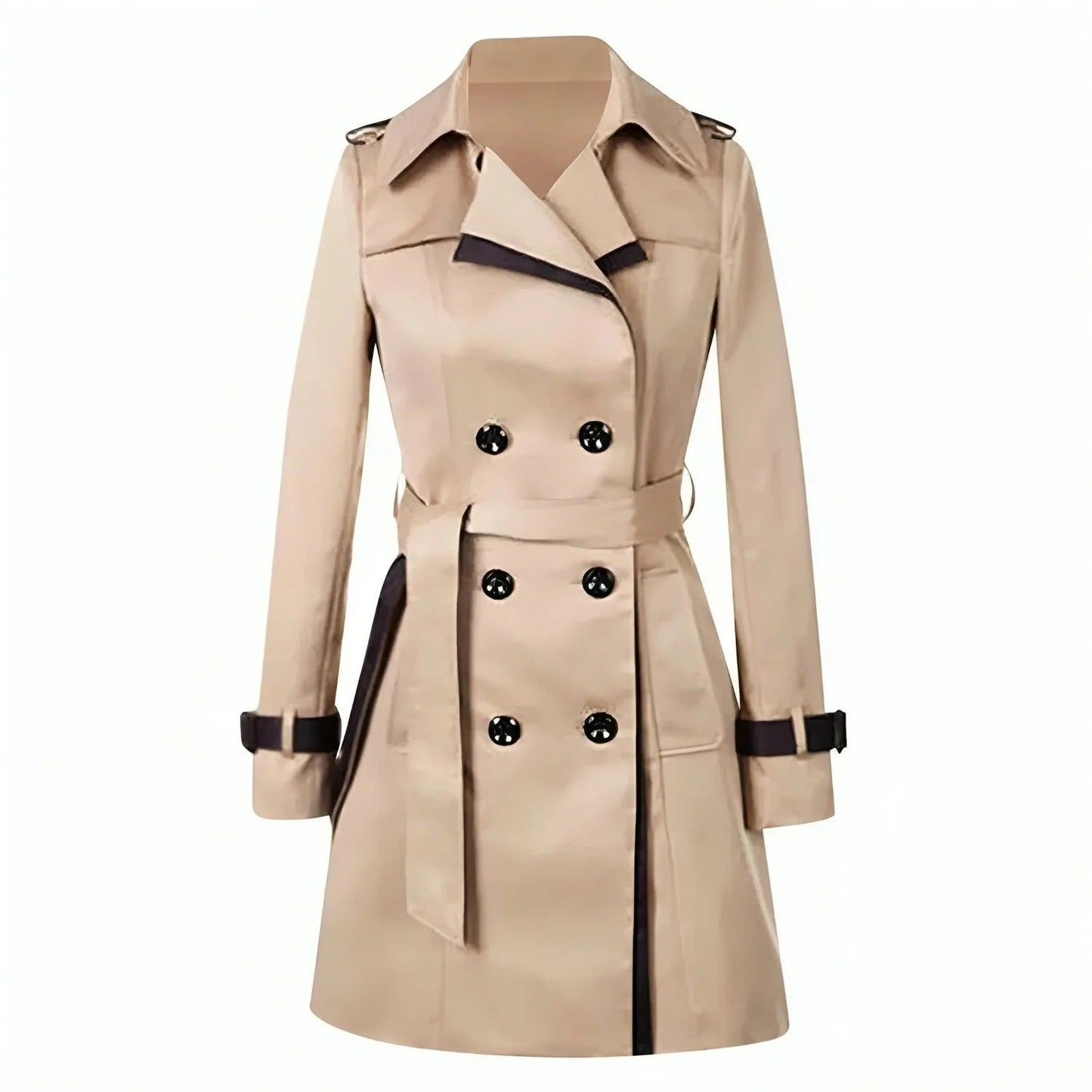 Damen Trenchcoat Taillierte Passform Doppelreihig Knielang - Eveloria