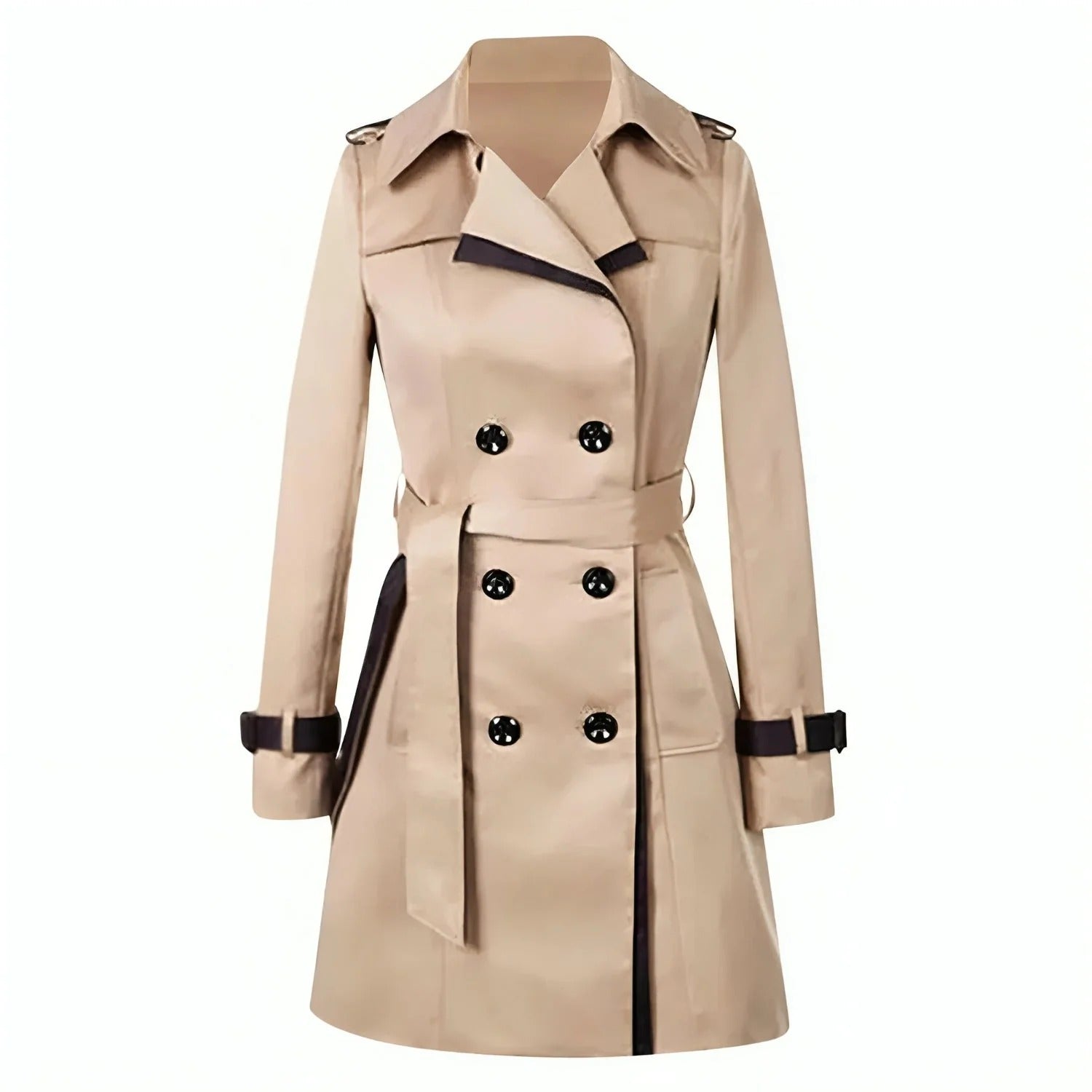 Damen Trenchcoat Taillierte Passform Doppelreihig Knielang - Eveloria