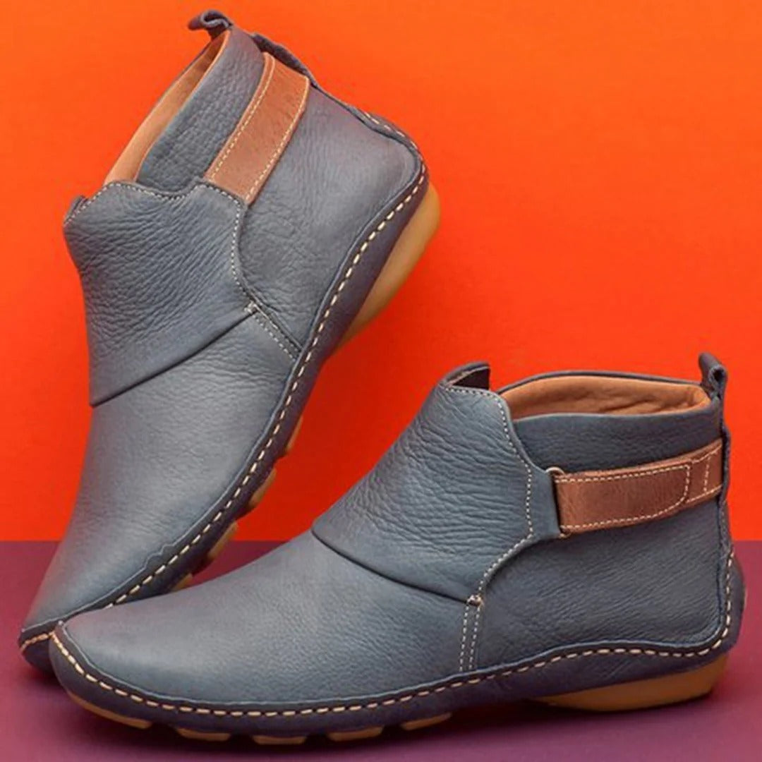 Eveloria Damen Stiefeletten Glattleder Runde Spitze Lässig