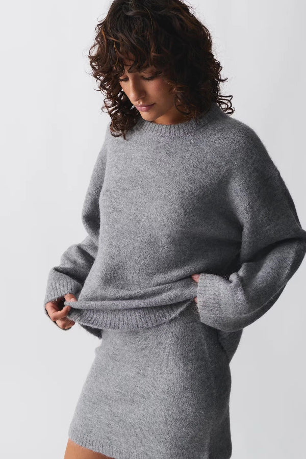 Eveloria Damen Pullover Oversized Wolllook Mittellang - Eveloria