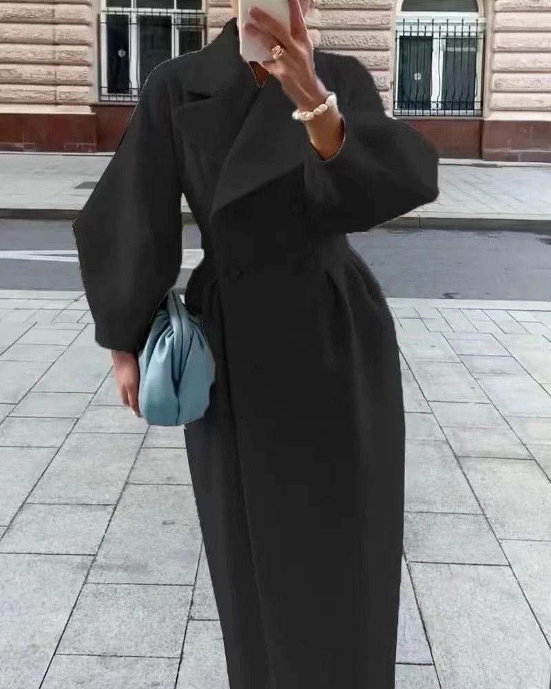 Damen Trenchcoat Wollmischung A-Linie Taillierte Passform