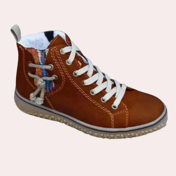 Eveloria Damen Knöchelstiefel Glattes Leder Schnürsenkel