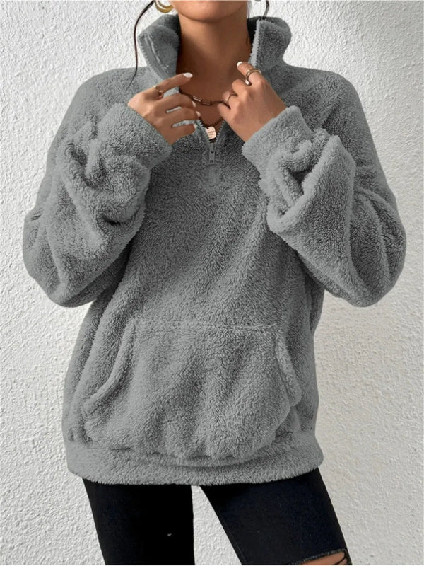 Eveloria Damen Fleece Sweatshirt Lockere Passform Stehkragen