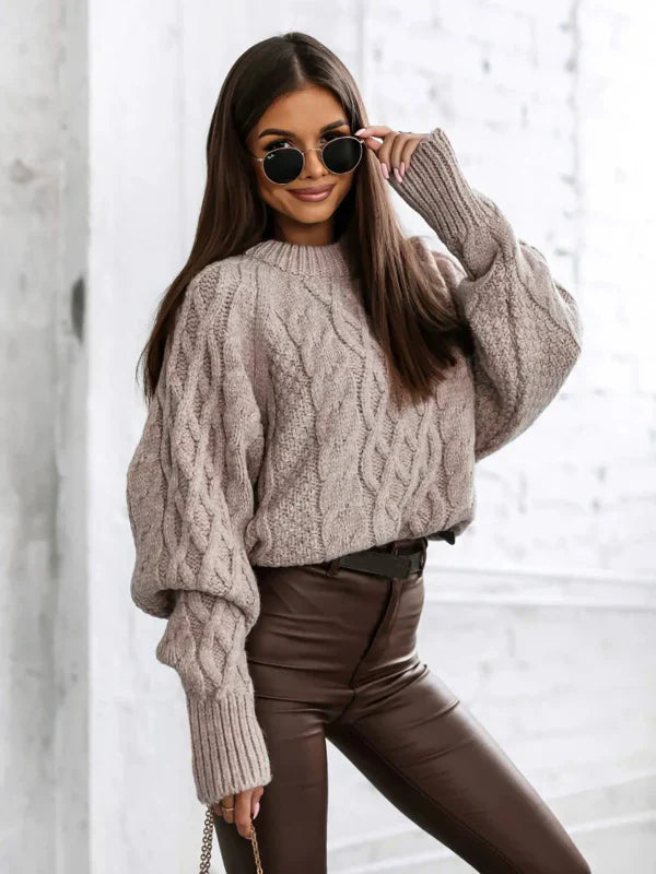 Eveloria Damen Pullover Wollmischung Kabelstrick Oversized - Eveloria