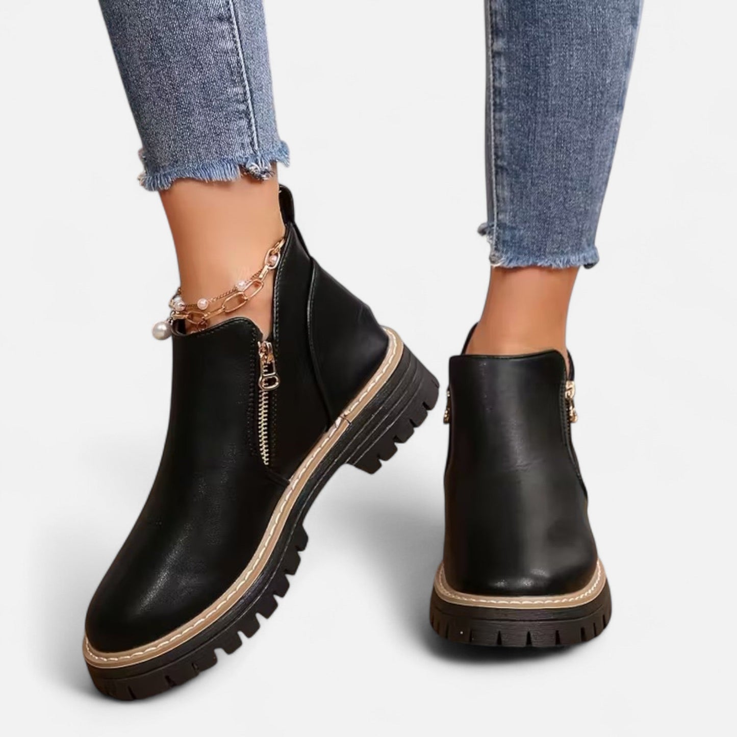 Damen Stiefeletten Robuste Sohle Reißverschluss