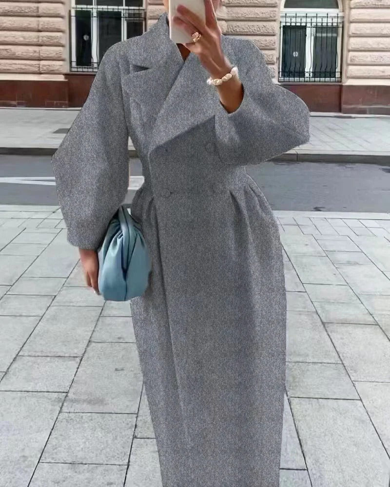 Damen Trenchcoat Wollmischung A-Linie Taillierte Passform