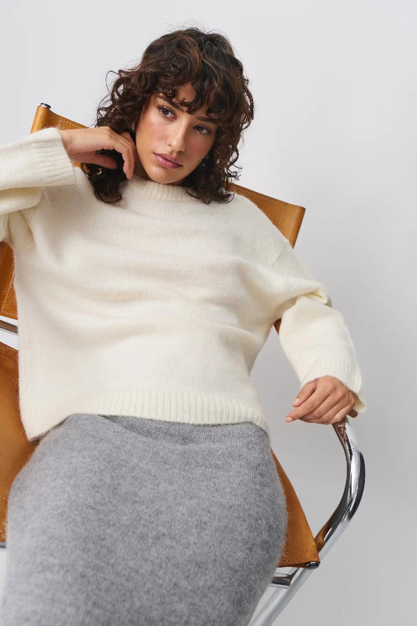 Eveloria Damen Pullover Oversized Wolllook Mittellang