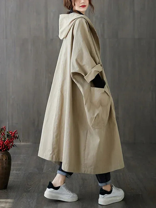 Eveloria Damen Trenchcoat Übergröße Wasserabweisend mit Kapuze und - Eveloria