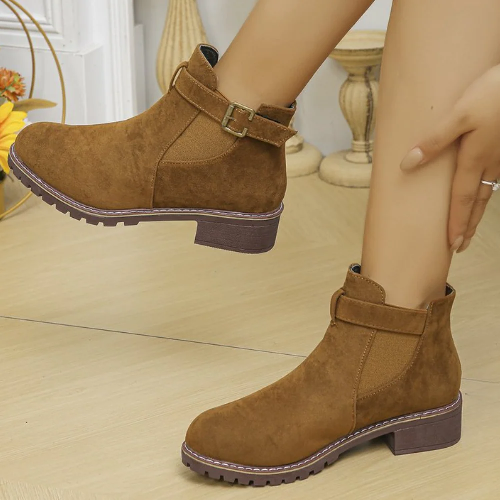 Eveloria Damen Stiefeletten Wildleder Schnallenriemen Elastisch