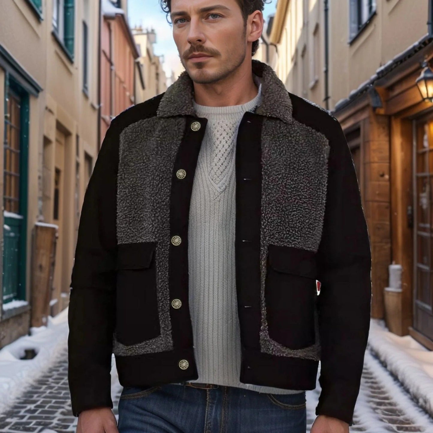 Herren Truckerjacke Raphael Regular Fit Sherpa Kragen Hüftlang - Eveloria