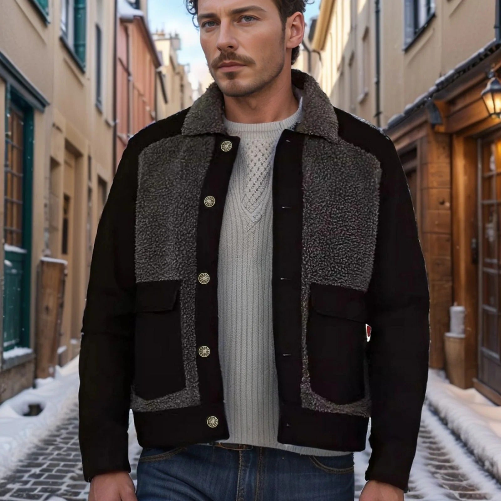 Herren Truckerjacke Raphael Regular Fit Sherpa Kragen Hüftlang - Eveloria