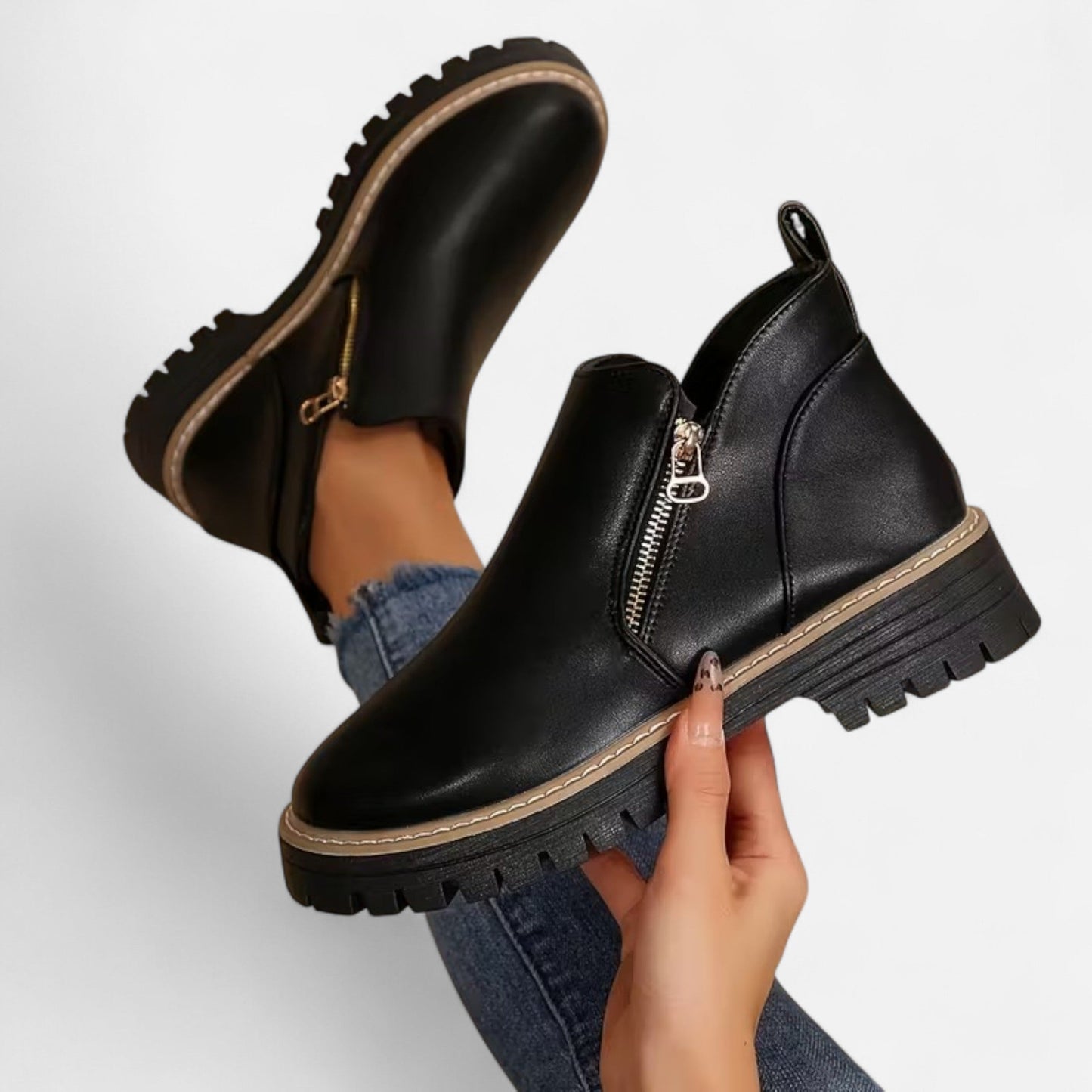 Damen Stiefeletten Robuste Sohle Reißverschluss