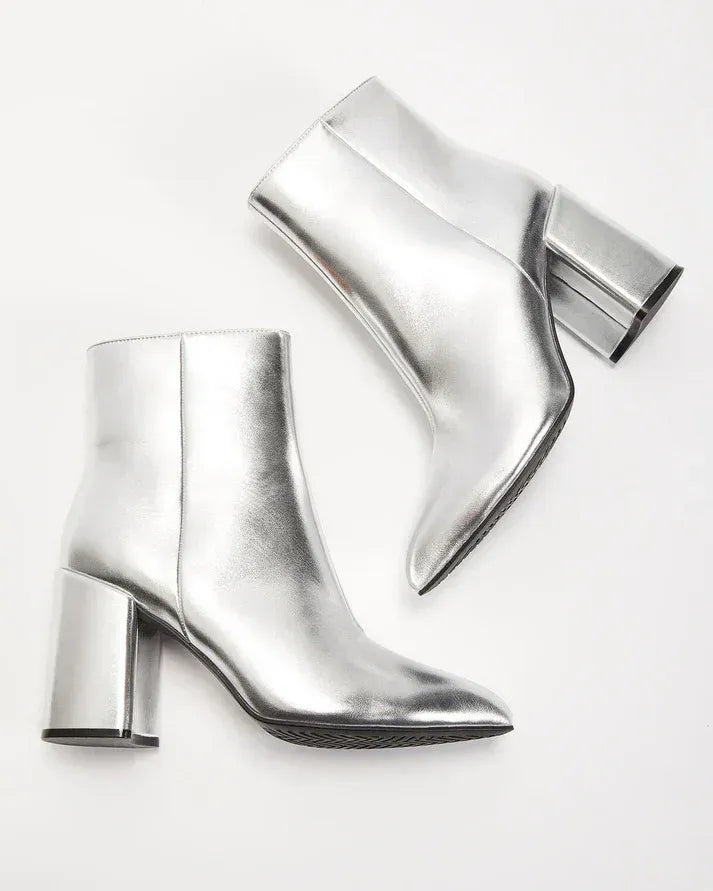 Damen Stiefeletten Kunstleder Spitz Zulauf Seitenreißverschluss