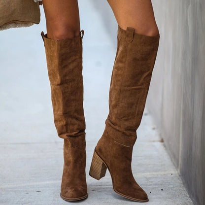 Eveloria Damen Über-Knie-Stiefel Wildleder-Optik Blockabsatz