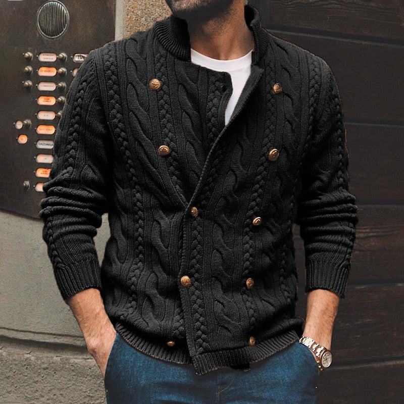 Herren Strickcardigan Zopfmuster Doppelreihe Knöpfe Beige - Eveloria
