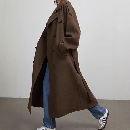 Damen Trenchcoat Lang Oversized Doppelreihner