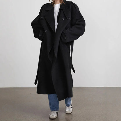 Damen Trenchcoat Lang Oversized Doppelreihner