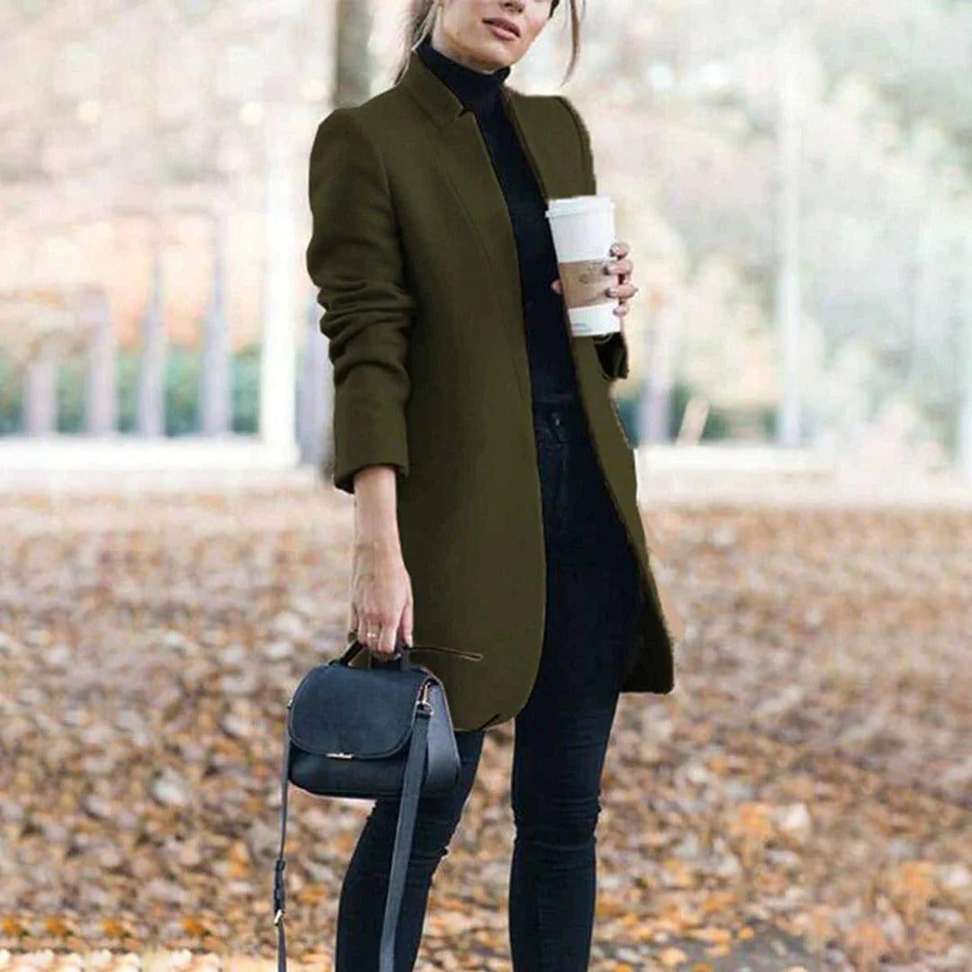 Damen Trenchcoat Taillierte Passform Woll-optik Knielang