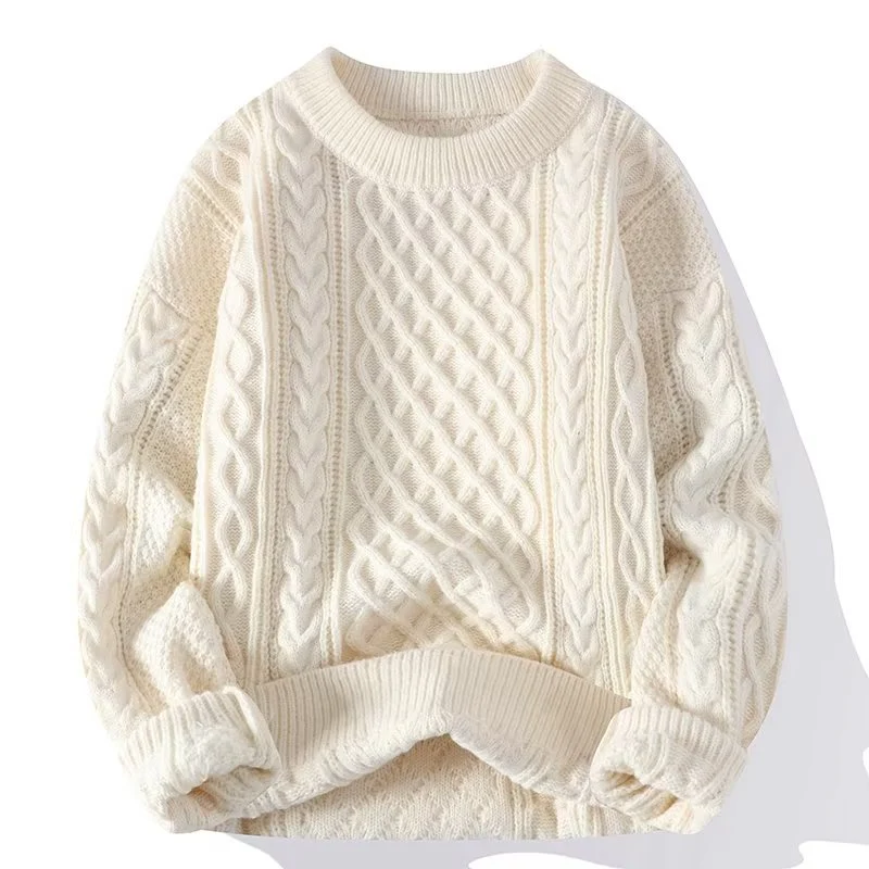 Eveloria Damen Wollpullover Lockere Passform Kabelstrick Gerippt Beige - Eveloria