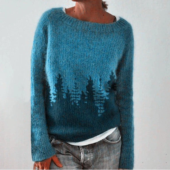 Eveloria Damen Pullover Langarm aus Wolle mit geometrischem Muster
