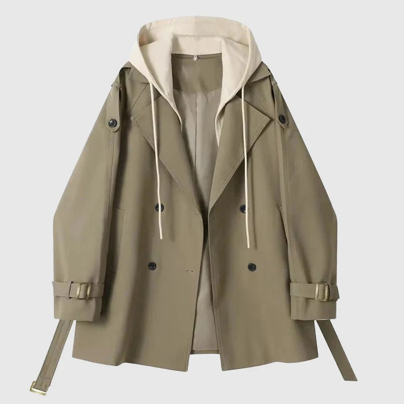 Eveloria Damen Trenchcoat Oversized Baumwolle Mit Kapuze Schwarz - Eveloria