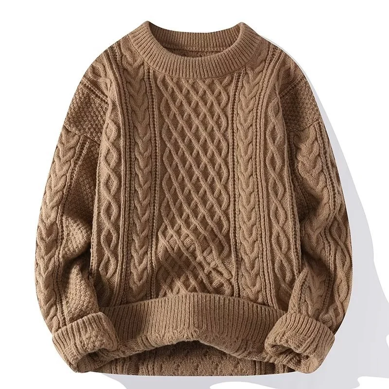Eveloria Damen Wollpullover Lockere Passform Kabelstrick Gerippt Beige