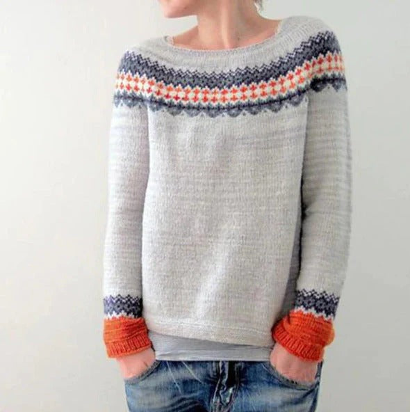 Eveloria Damen Pullover Langarm aus Wolle mit geometrischem Muster