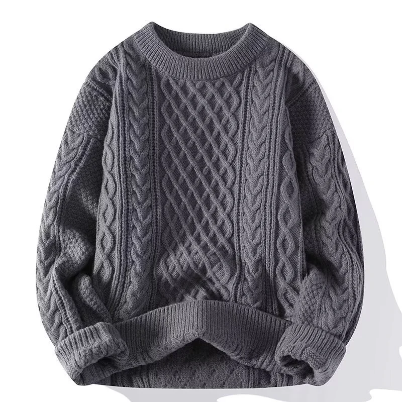 Eveloria Damen Wollpullover Lockere Passform Kabelstrick Gerippt Beige