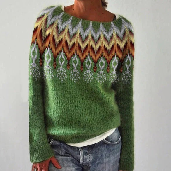Eveloria Damen Pullover Langarm aus Wolle mit geometrischem Muster - Eveloria