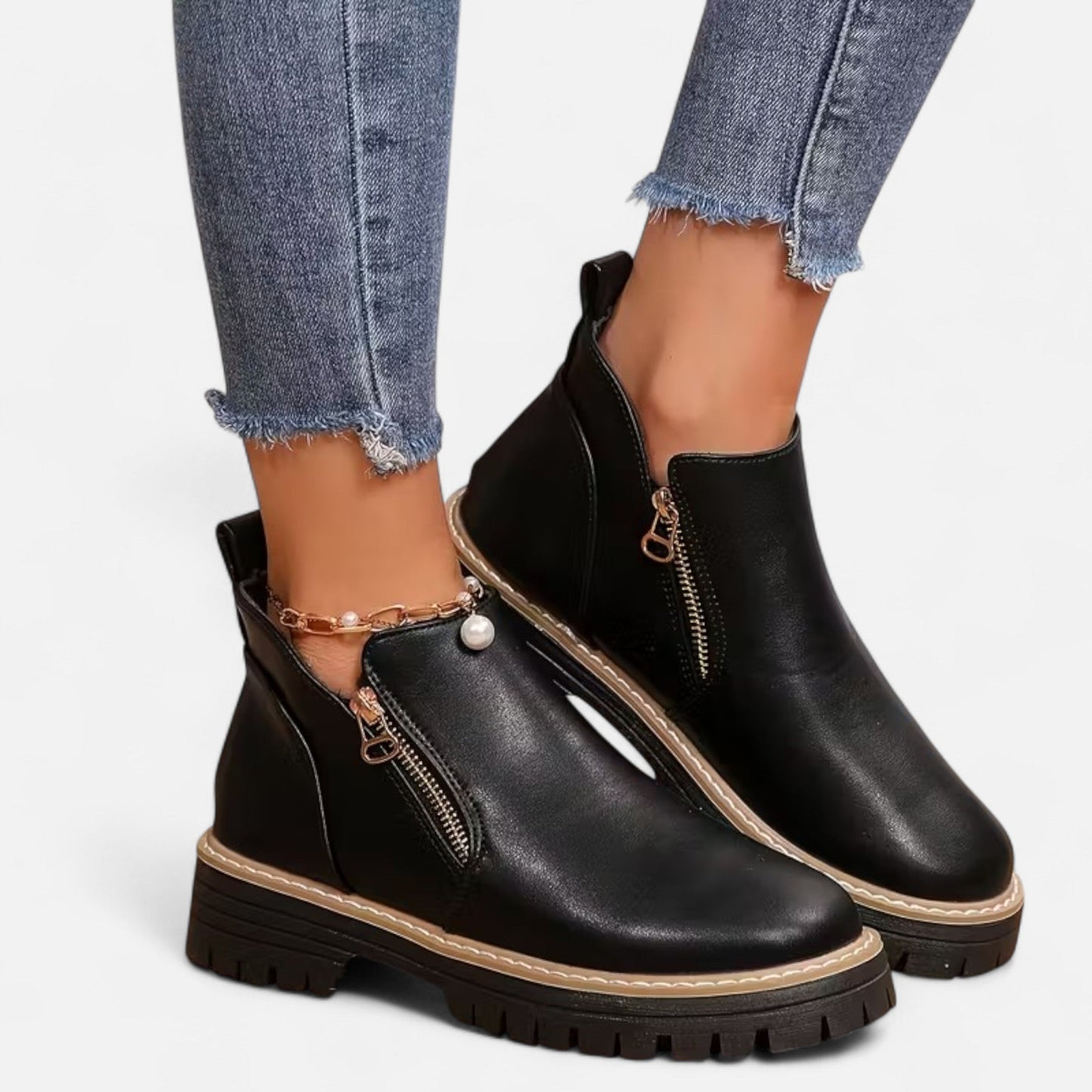 Damen Stiefeletten Robuste Sohle Reißverschluss
