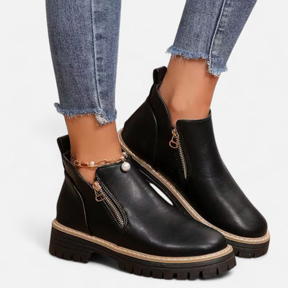 Damen Stiefeletten Robuste Sohle Reißverschluss
