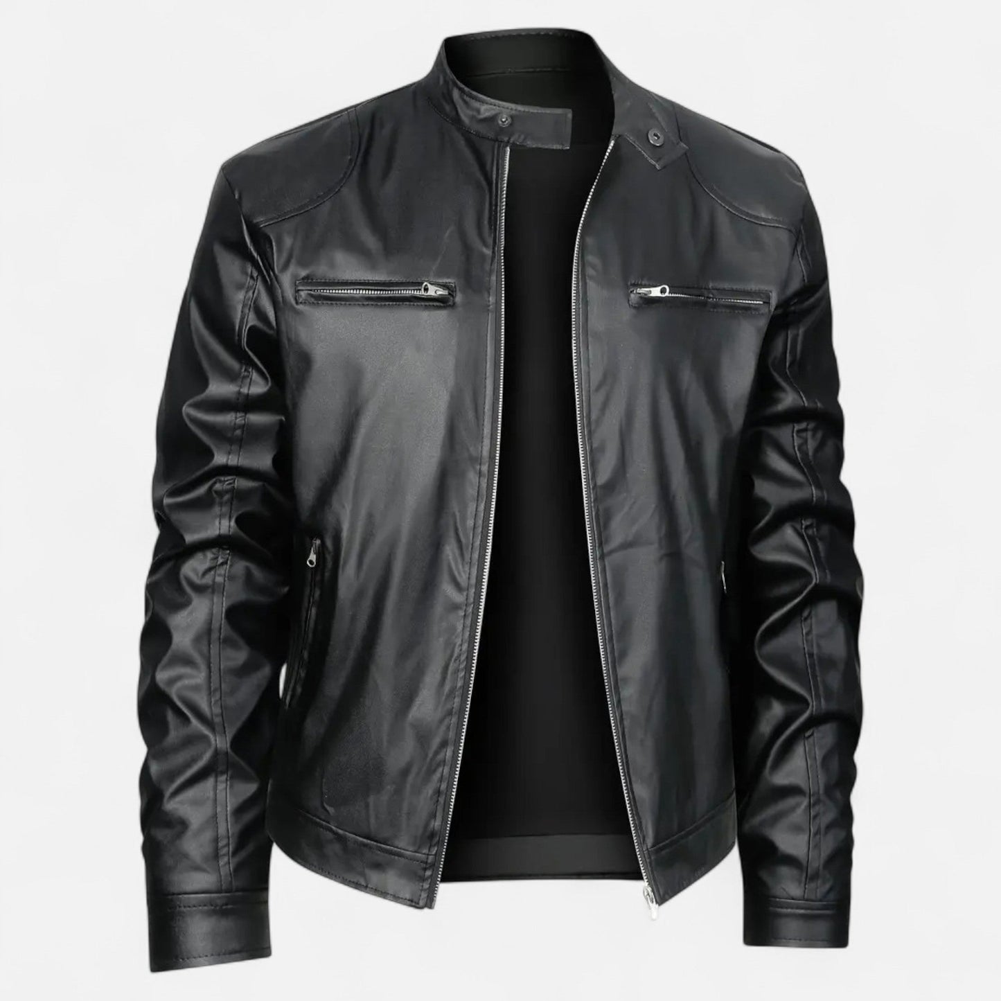 Hendrik Herren Lederjacke Biker Style Reißverschluss Schwarz - Eveloria