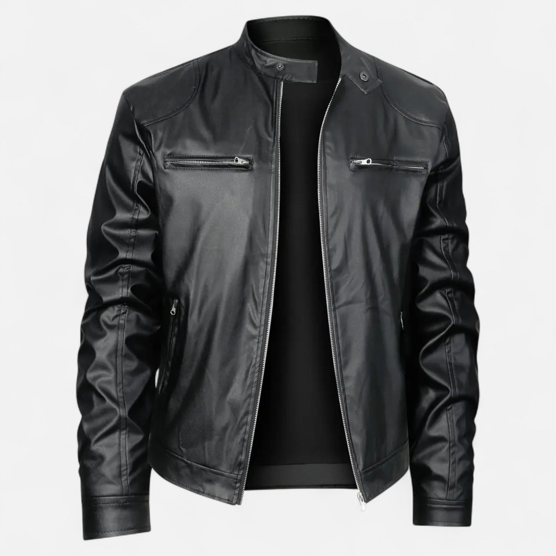 Hendrik Herren Lederjacke Biker Style Reißverschluss Schwarz - Eveloria