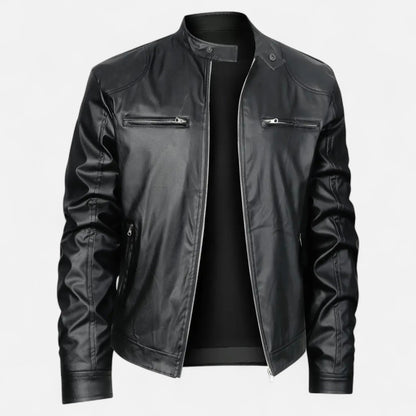 Hendrik Herren Lederjacke Biker Style Reißverschluss Schwarz - Eveloria
