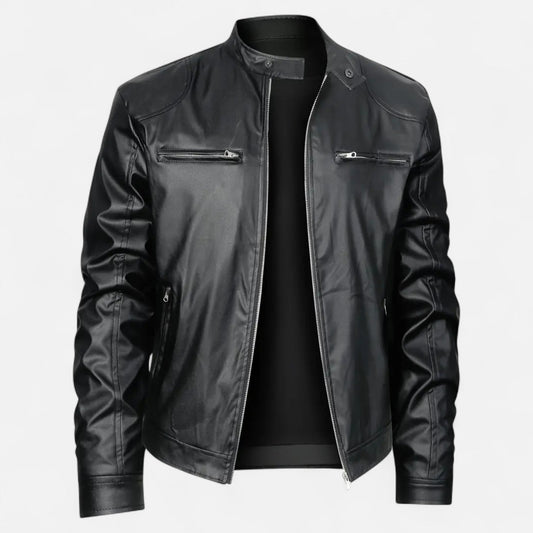 Hendrik Herren Lederjacke Biker Style Reißverschluss Schwarz - Eveloria