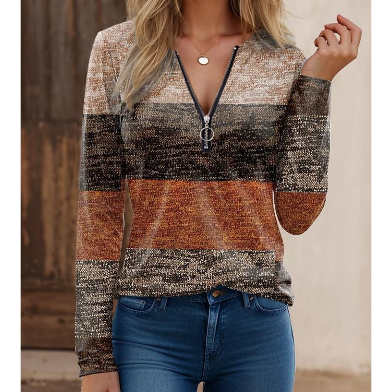 Eveloria Damen Langarmshirt Strickstoff Reißverschlusskragen - Eveloria