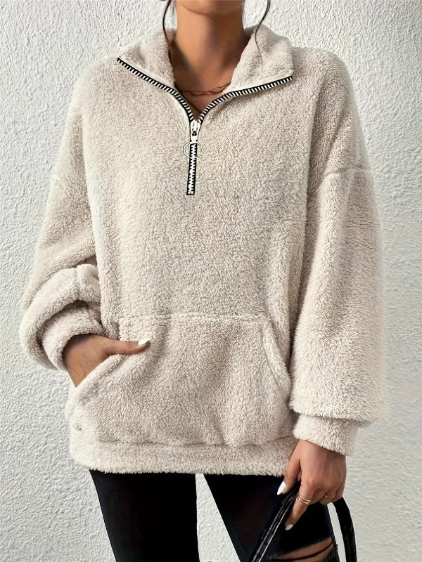 Eveloria Damen Fleece Sweatshirt Übergröße Reißverschluss Stehkragen - Eveloria