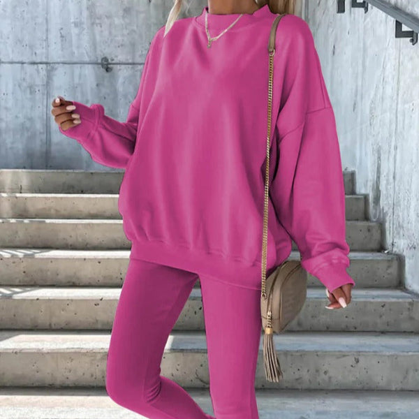 Damen Sweatshirt Oversized Rundhals Weiche Baumwolle Grau