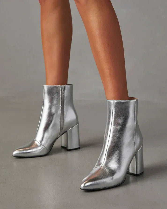 Damen Stiefeletten Kunstleder Spitz Zulauf Seitenreißverschluss
