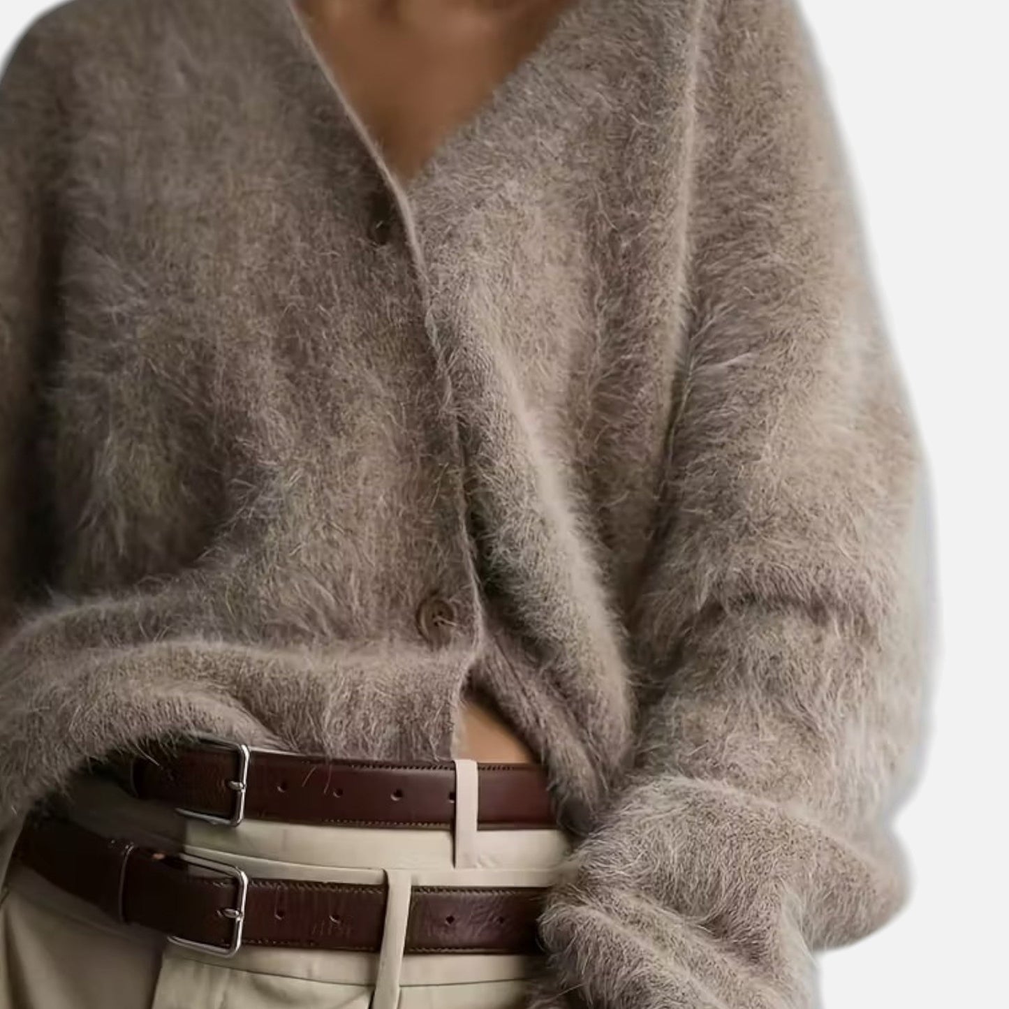 Damen Cardigan V-Ausschnitt Weiches Strickwerk Beige