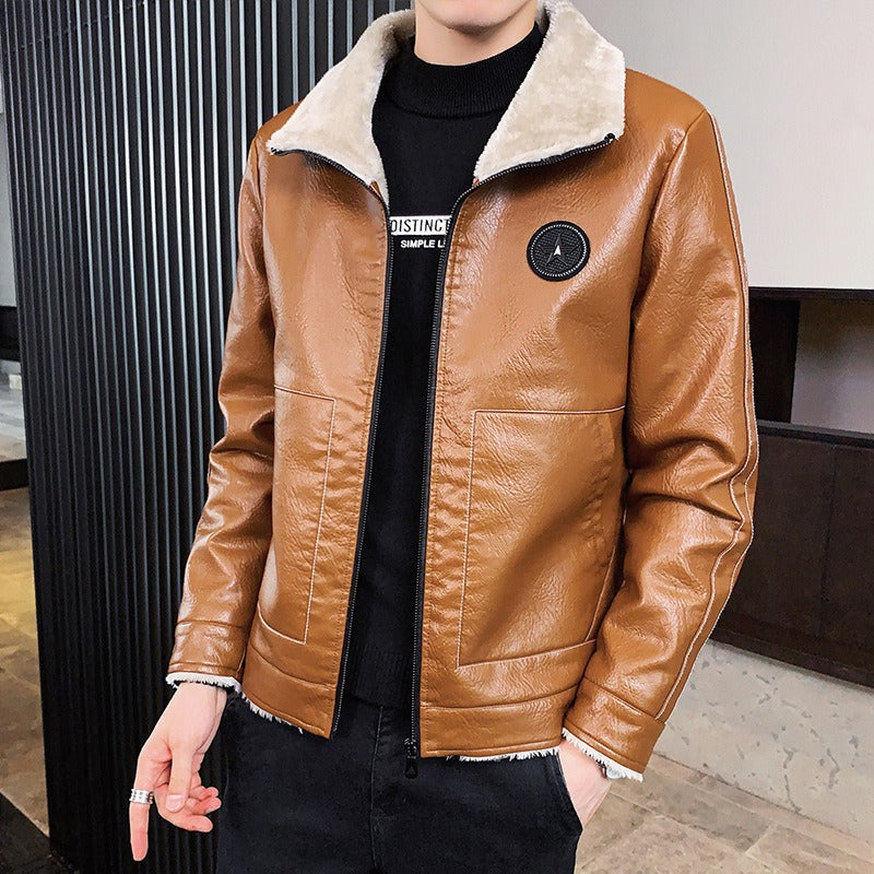 Herren Kunstlederjacke Regular Fit Fleecekragen