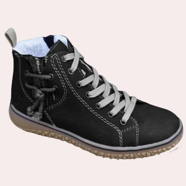 Eveloria Damen Knöchelstiefel Glattes Leder Schnürsenkel Schwarz - Eveloria